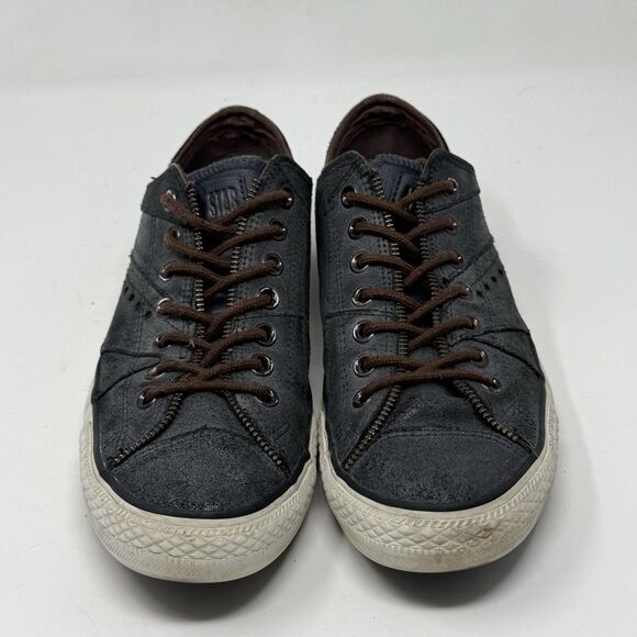 Converse All Star Low Sneakers Mens 10.5 Black Distressed Leather Open Zip Shoes - Picture 5 of 16